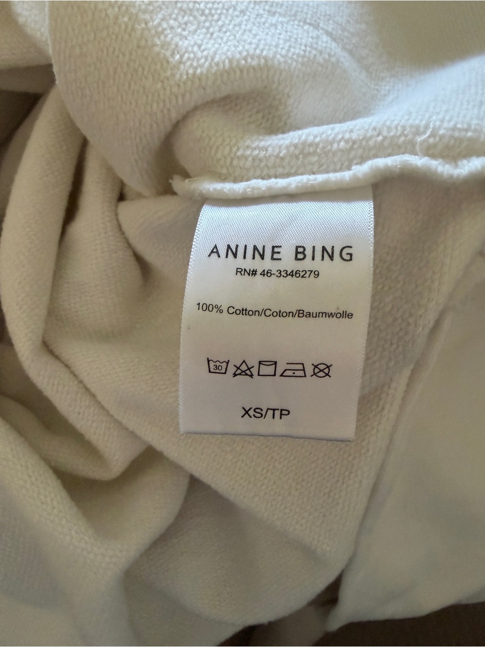 Anine Bing Ivory Cropped Hoodie with Black Drawstrings - Picture 3 of 3